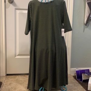 Black/Army Green Striped Short Sleeve Dress